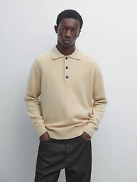 100% wool knit polo sweater
