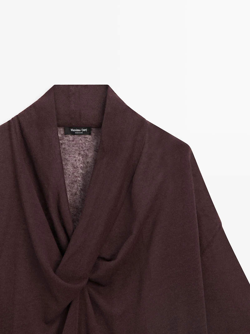 Linen blend shirt with cowl neckline