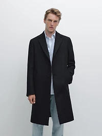 Manteau long à revers 100 % laine