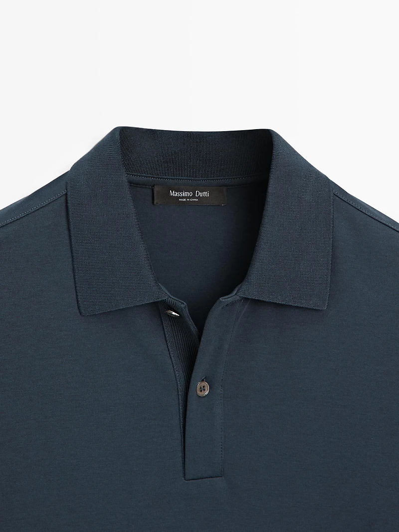 Long sleeve polo shirt with ribbed detail