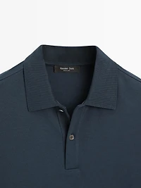 Long sleeve polo shirt with ribbed detail