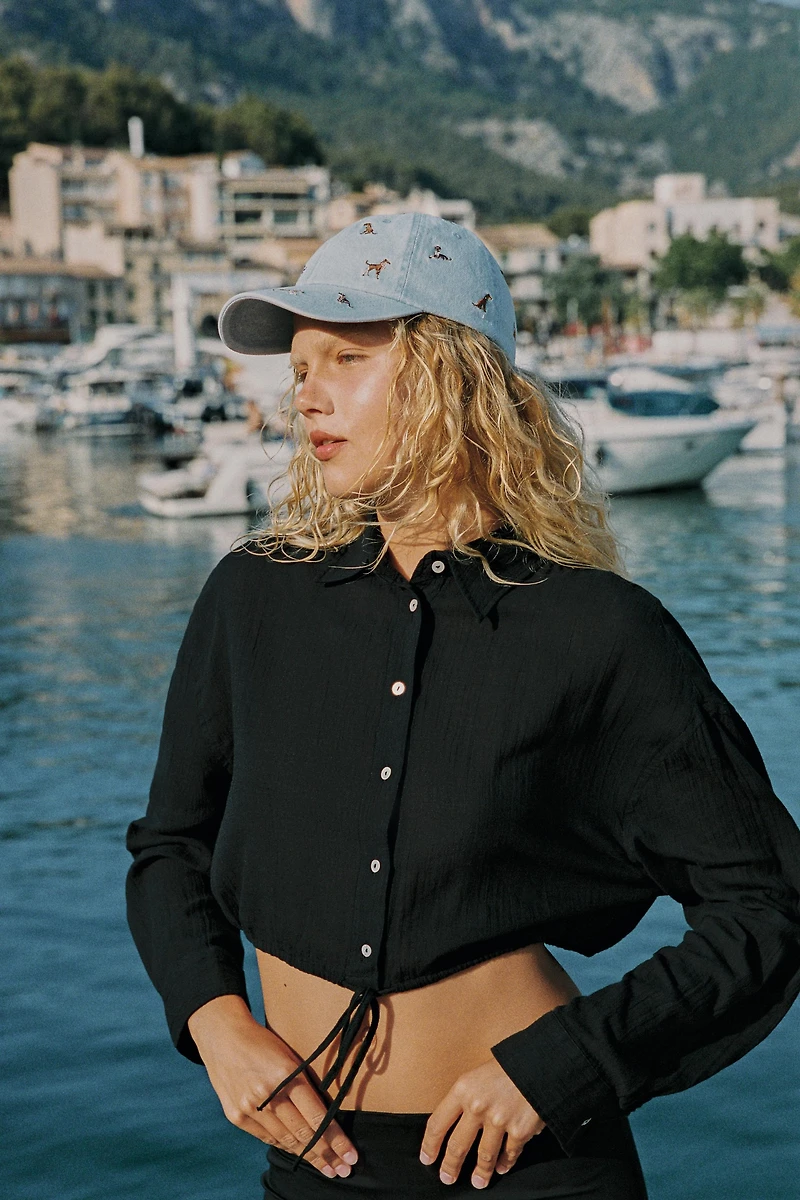 CROPPED POLKA DOT CHIFFON SHIRT WITH DRAWSTRING