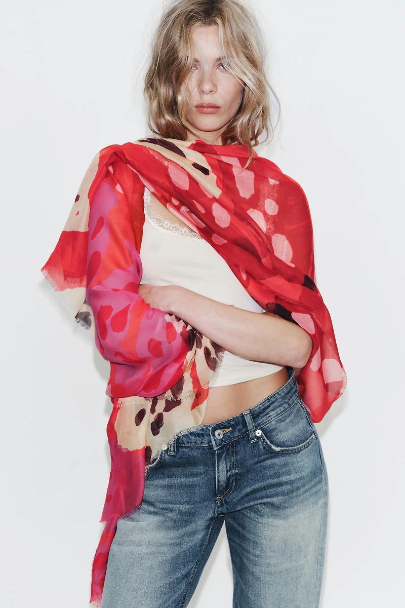 HIBISCUS PRINT MODAL SILK SCARF