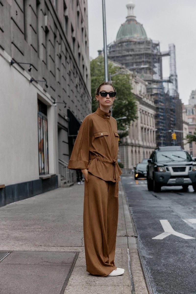 FAUX SUEDE WIDE LEG PANTS