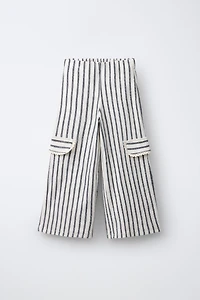 STRIPED WIDE LEG CARGO PANTS
