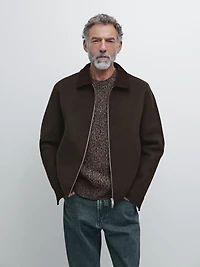 Wool jacket with double corduroy collar