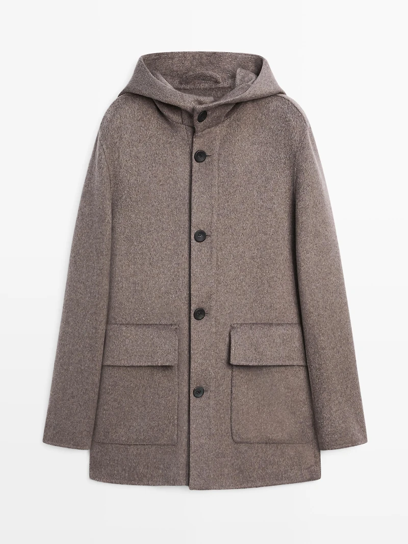 Short wool blend coat with hood