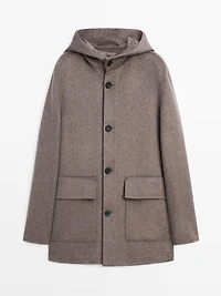 Short wool blend coat with hood