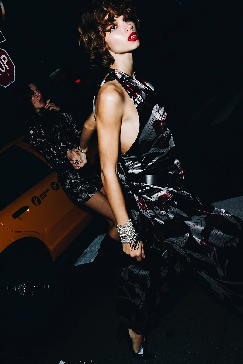 FRINGED VELVET HALTER TOP