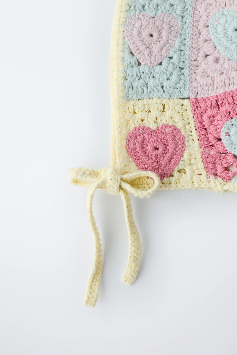 HEART CROCHET KNIT BONNET