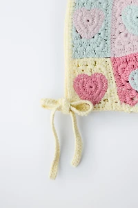 HEART CROCHET KNIT BONNET
