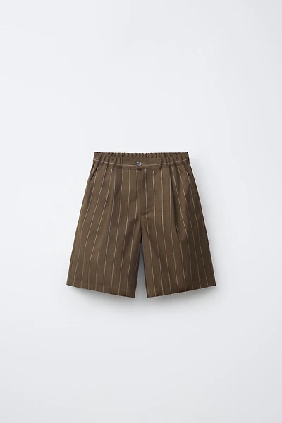 STRIPED COTTON AND LINEN SHORTS