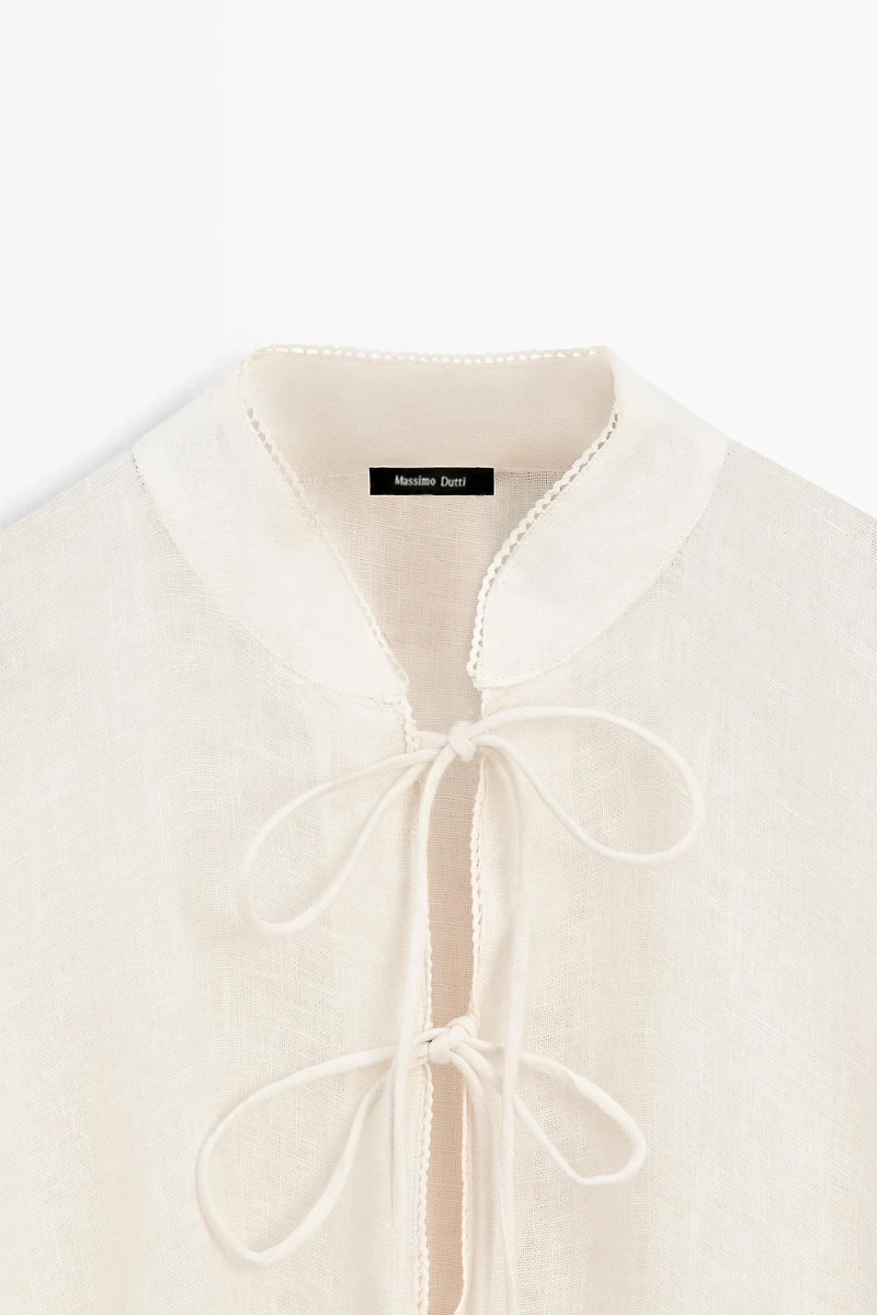 100% linen stand collar cape