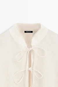 100% linen stand collar cape