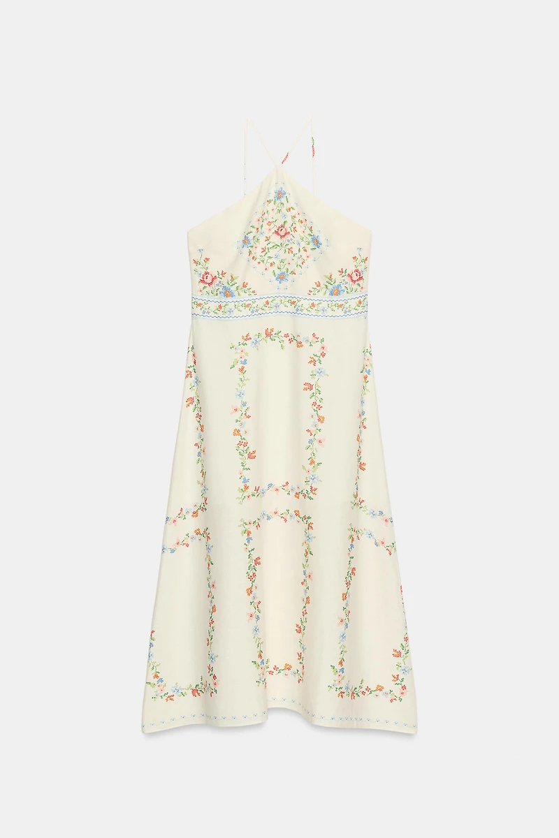 PRINTED LINEN MIDI DRESS