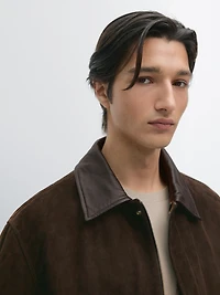 Suede leather jacket with collar detail