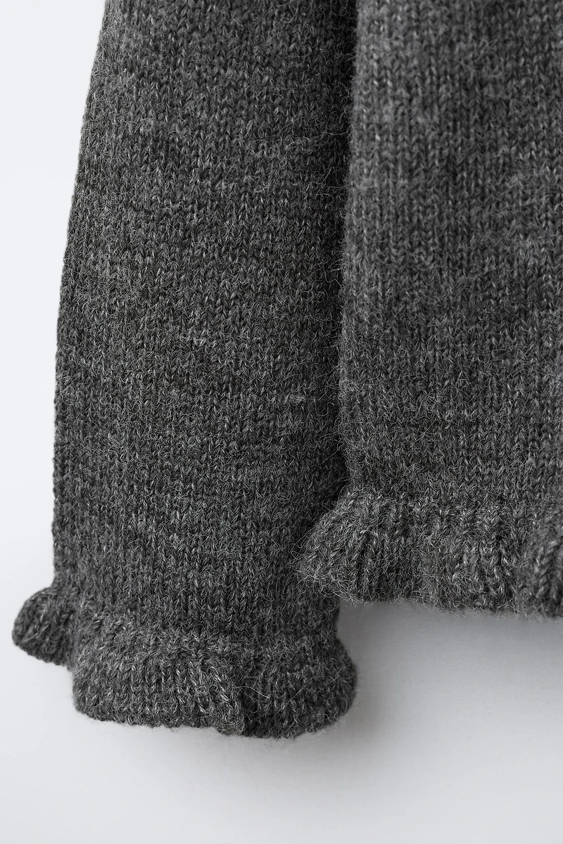 RUFFLED WOOL KNIT CARDIGAN