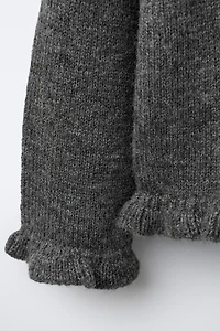 RUFFLED WOOL KNIT CARDIGAN