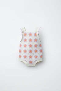 CROCHETED FLOWER KNIT ROMPER