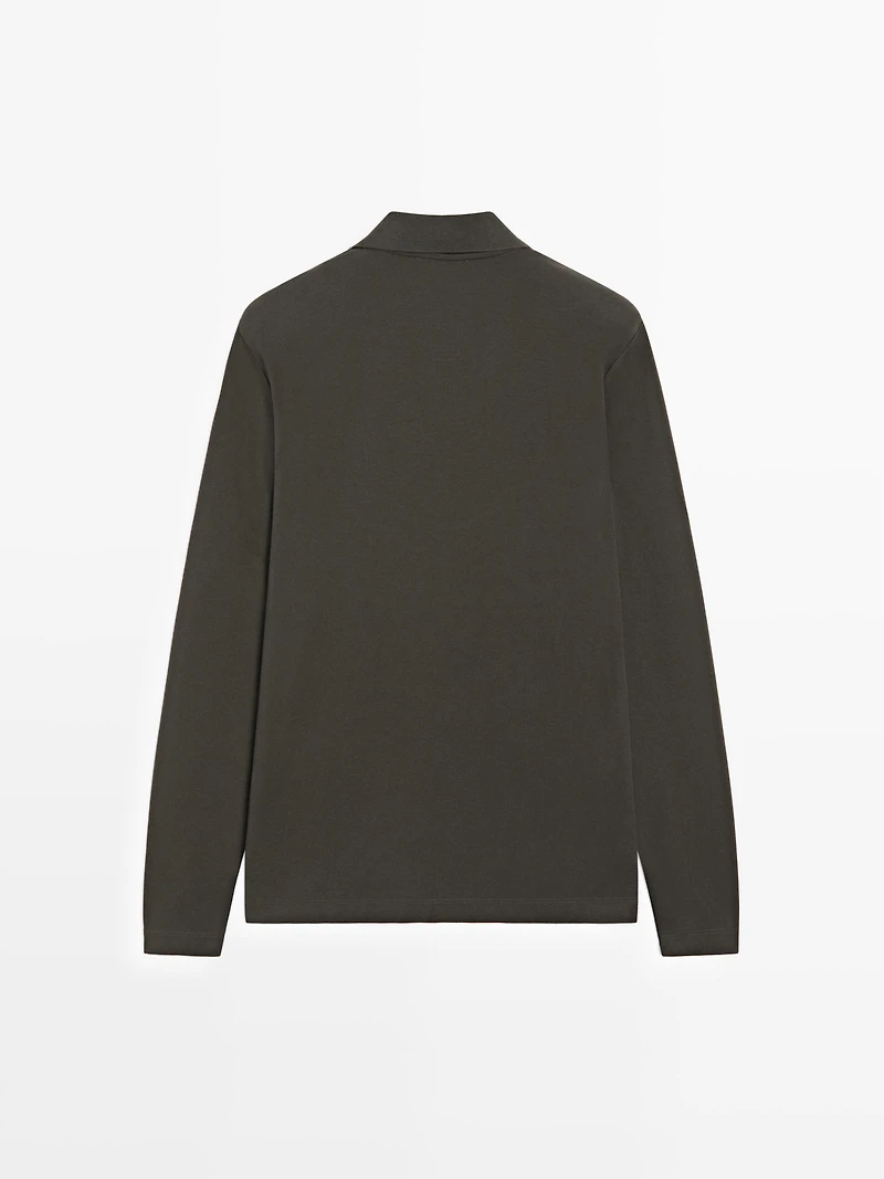 Long sleeve polo shirt with ribbed detail