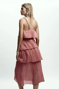 BELTED RUFFLED MIDI DRESS