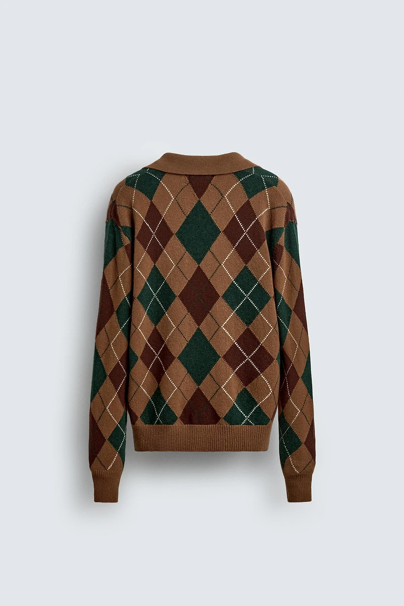 WOOL ARGYLE KNIT POLO