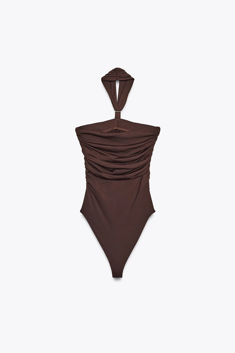 BODY EN POLYAMIDE HALTER PIÈCE MÉTALLIQUE