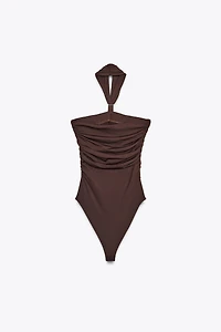 HALTER POLYAMIDE BODYSUIT WITH METAL DETAIL