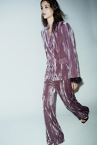 DOUBLE BREASTED VELVET BLAZER WITH FEATHERS