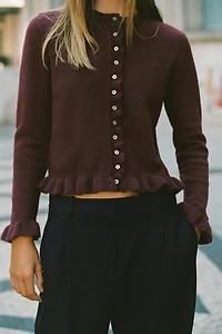 RUFFLED KNIT CARDIGAN