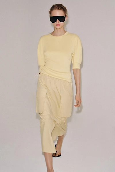 RIB KNIT VOLUMINOUS SLEEVE T-SHIRT