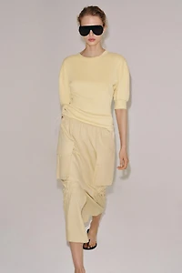RIB KNIT VOLUMINOUS SLEEVE T-SHIRT