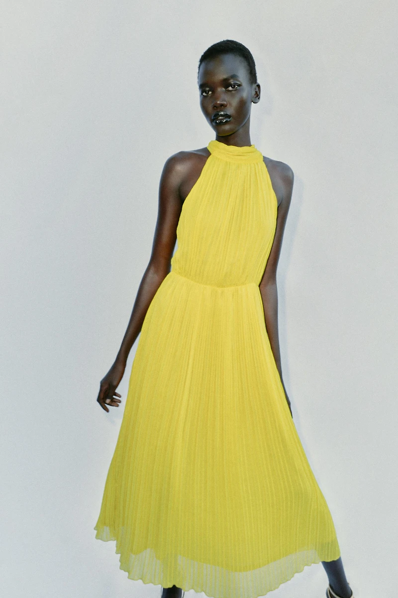 PLEATED MIDI DRESS