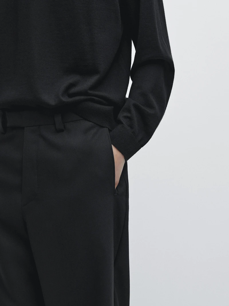 Pantalon barrel fit en laine trois fils