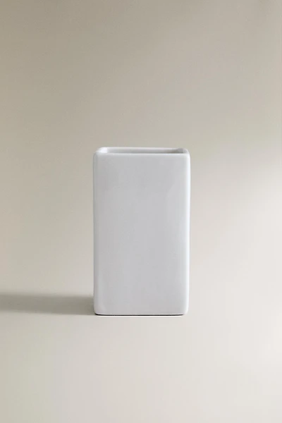 EARTHENWARE TOOTHBRUSH HOLDER WHITE