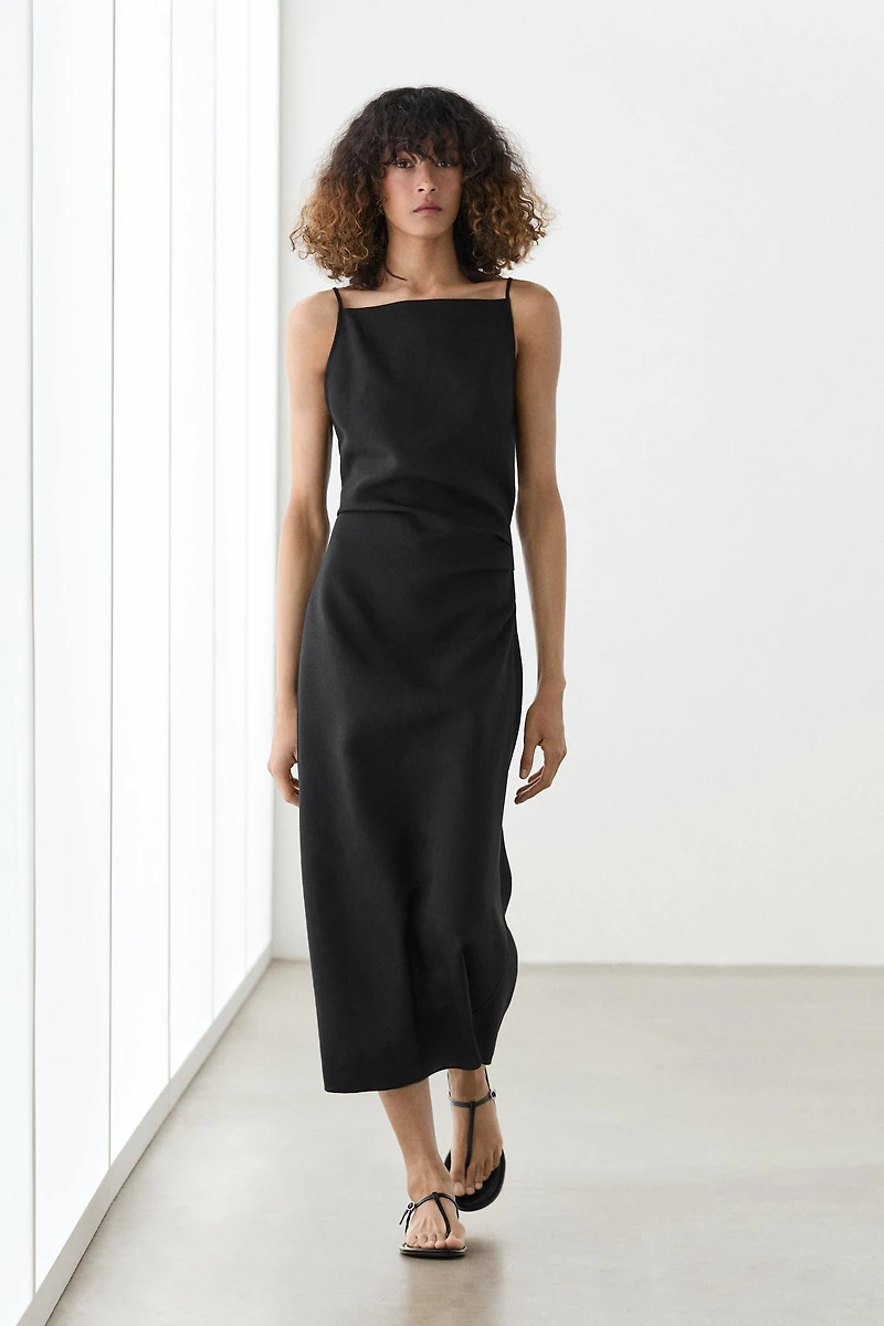 Robe midi à bretelles en lin