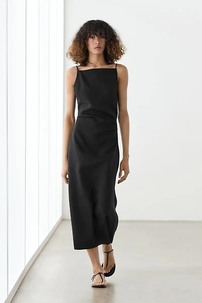 Linen blend spaghetti strap midi dress