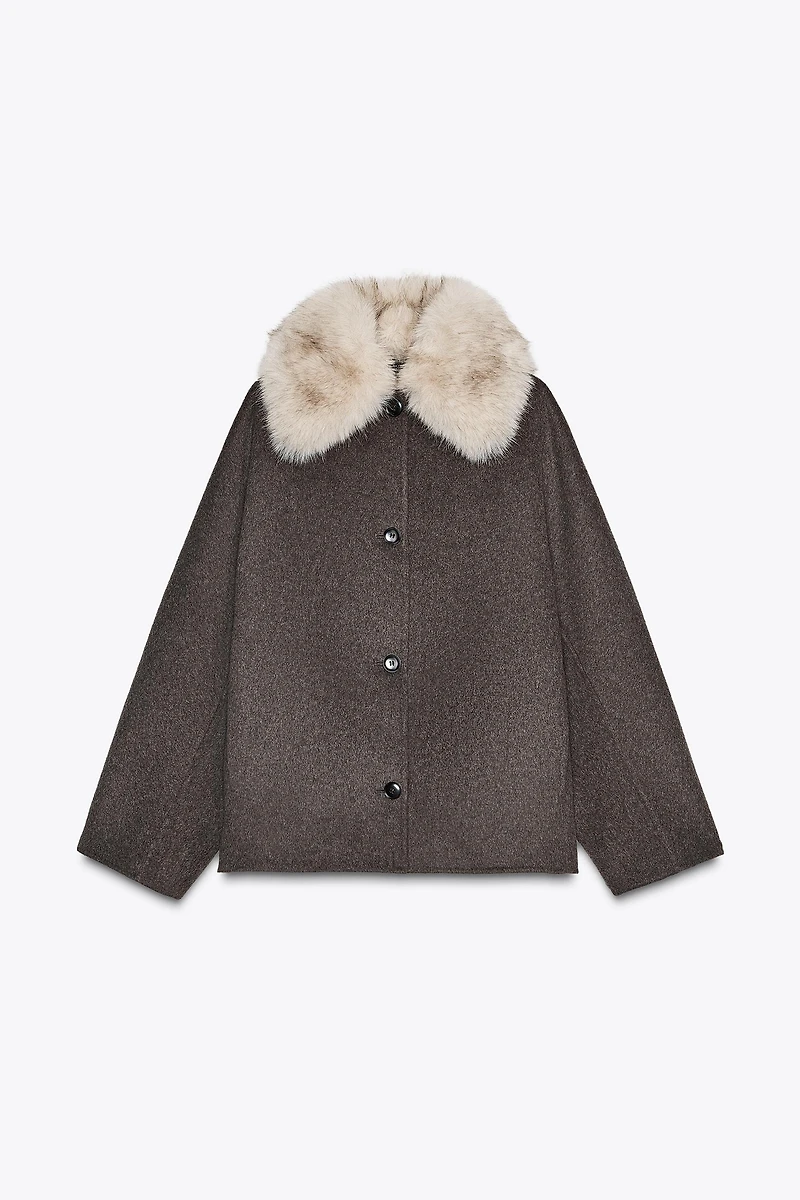 ZW COLLECTION WOOL BLEND FAUX FUR COLLAR JACKET