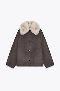ZW COLLECTION WOOL BLEND FAUX FUR COLLAR JACKET