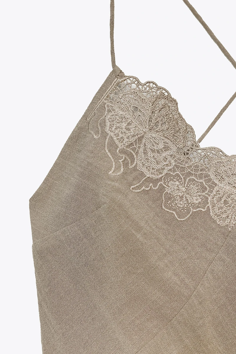 EMBROIDERED MIDI SLIP DRESS