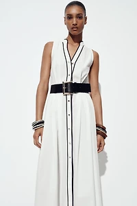 CONTRAST TRIM POPLIN MIDI DRESS