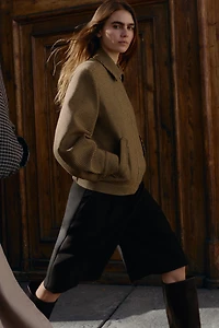 HOUNDSTOOTH BOMBER JACKET WITH SHOULDER PADS