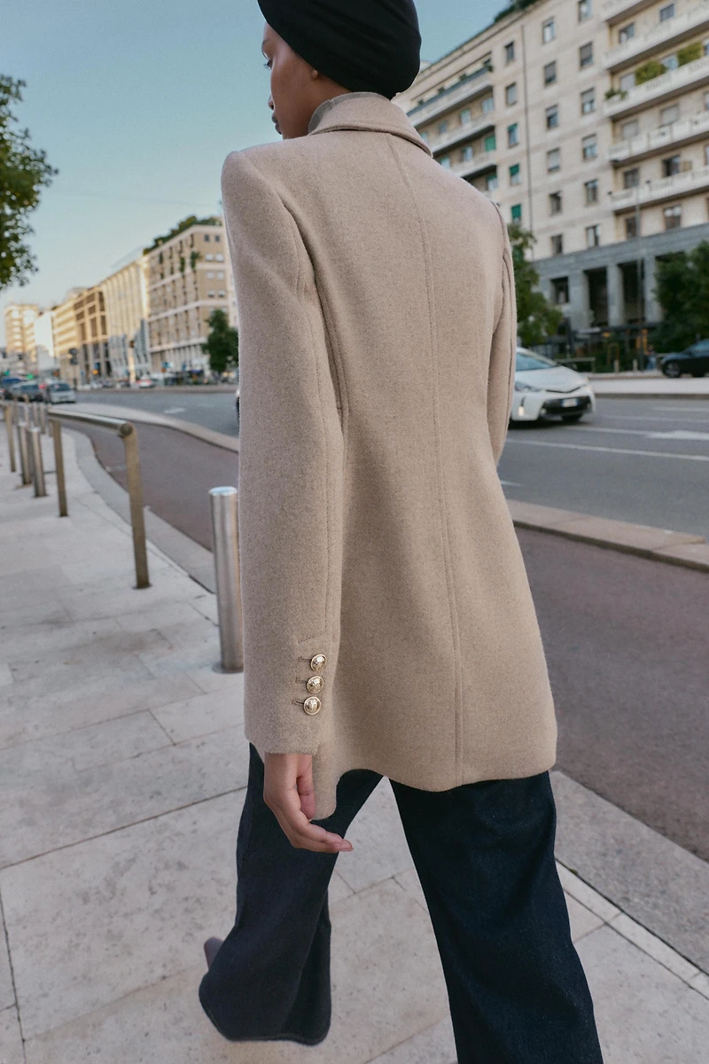 WOOL BLEND DOUBLE BREASTED SHORT COAT