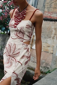 CUT OUT EMBROIDERED MIDI DRESS