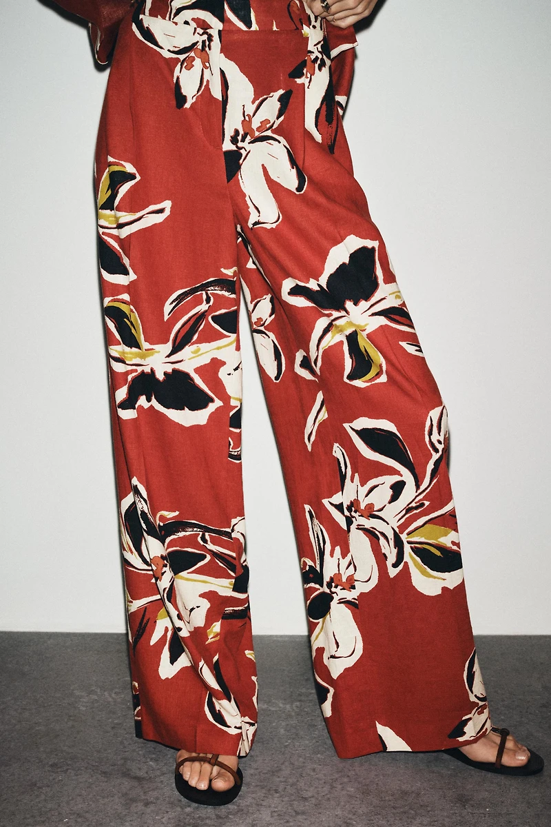 FLORAL PRINT LINEN PANTS
