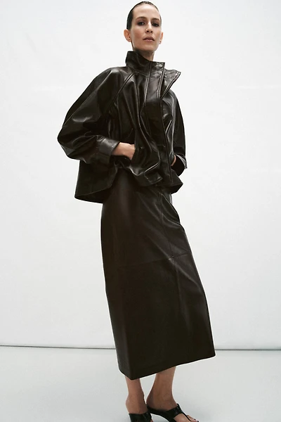 ZW COLLECTION 100% LEATHER MIDI SKIRT
