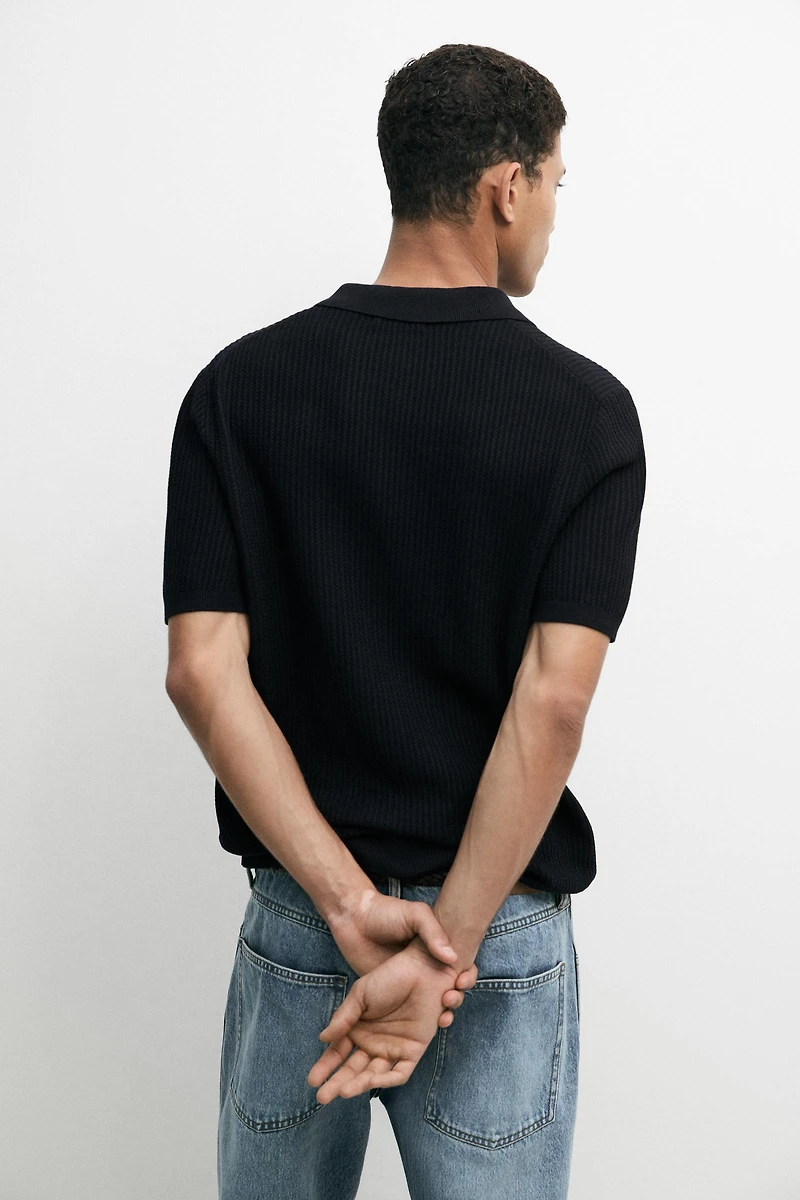 100% cotton textured knit polo sweater