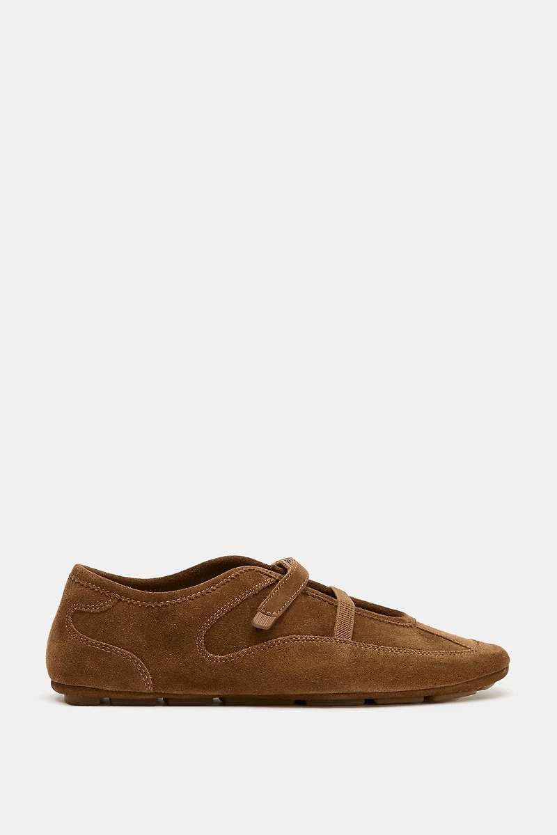 SPLIT LEATHER ATHLETIC BALLET FLATS