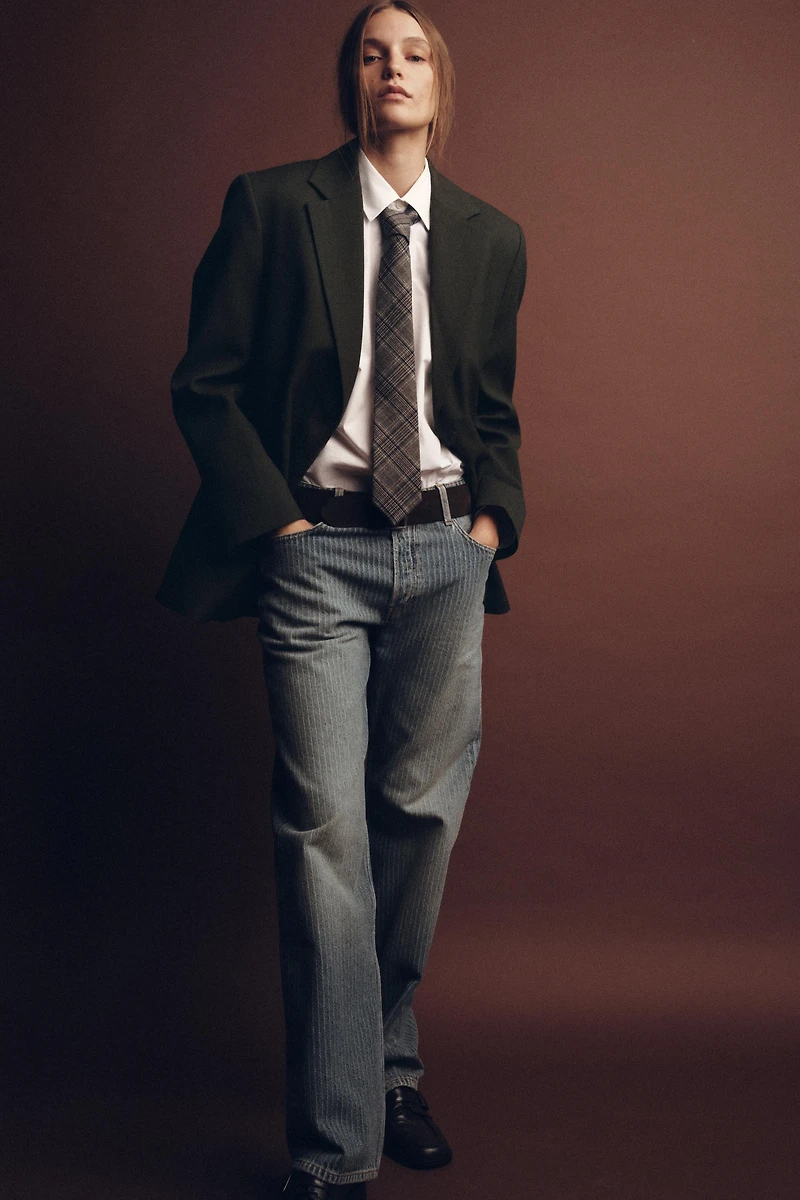 ZW COLLECTION MID-RISE STRAIGHT LEG STRIPE JEANS