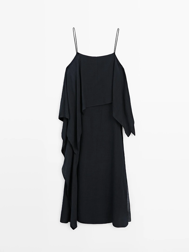 Midi dress with asymmetric ruffle detail